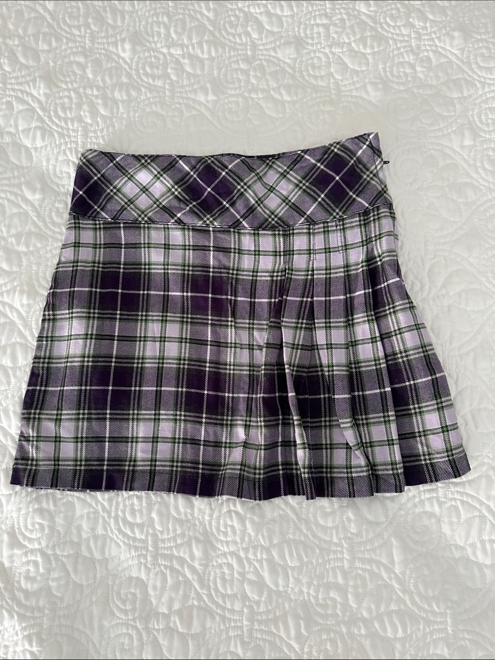 Girls Purple Plaid Pleated Mini Skirt